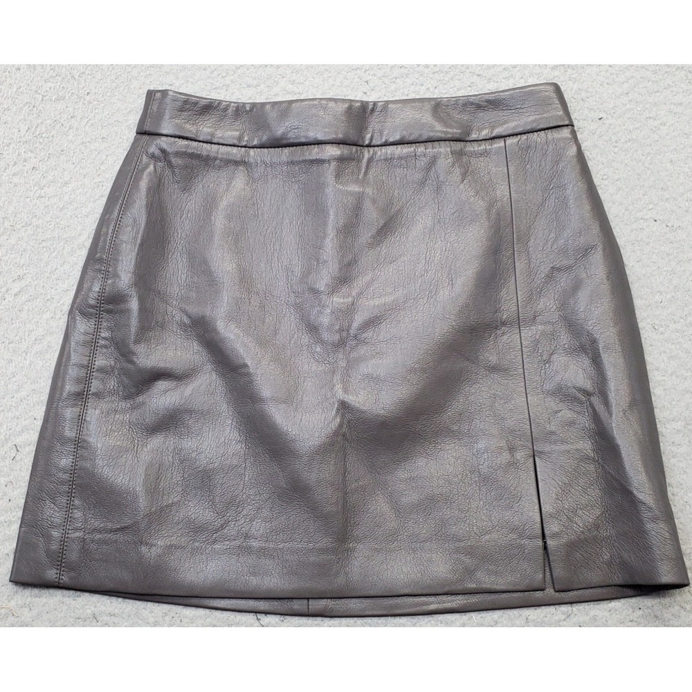 Wilfred Patio Mini Skirt Womens 6 Gray Vegan Faux Leather Side Slit Back Zip